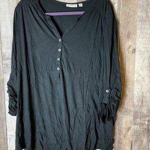 Eileen Fisher Black Button Henley Roll-Tab Tunic